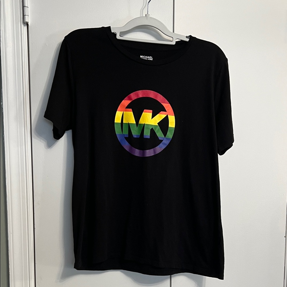 Michael Kors Black Tee with Multicolor MK Logo